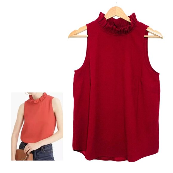 J.Crew Sleeveless Ruffle Mock Neck Red Blouse Top Size Small Career Casual - Picture 1 of 11